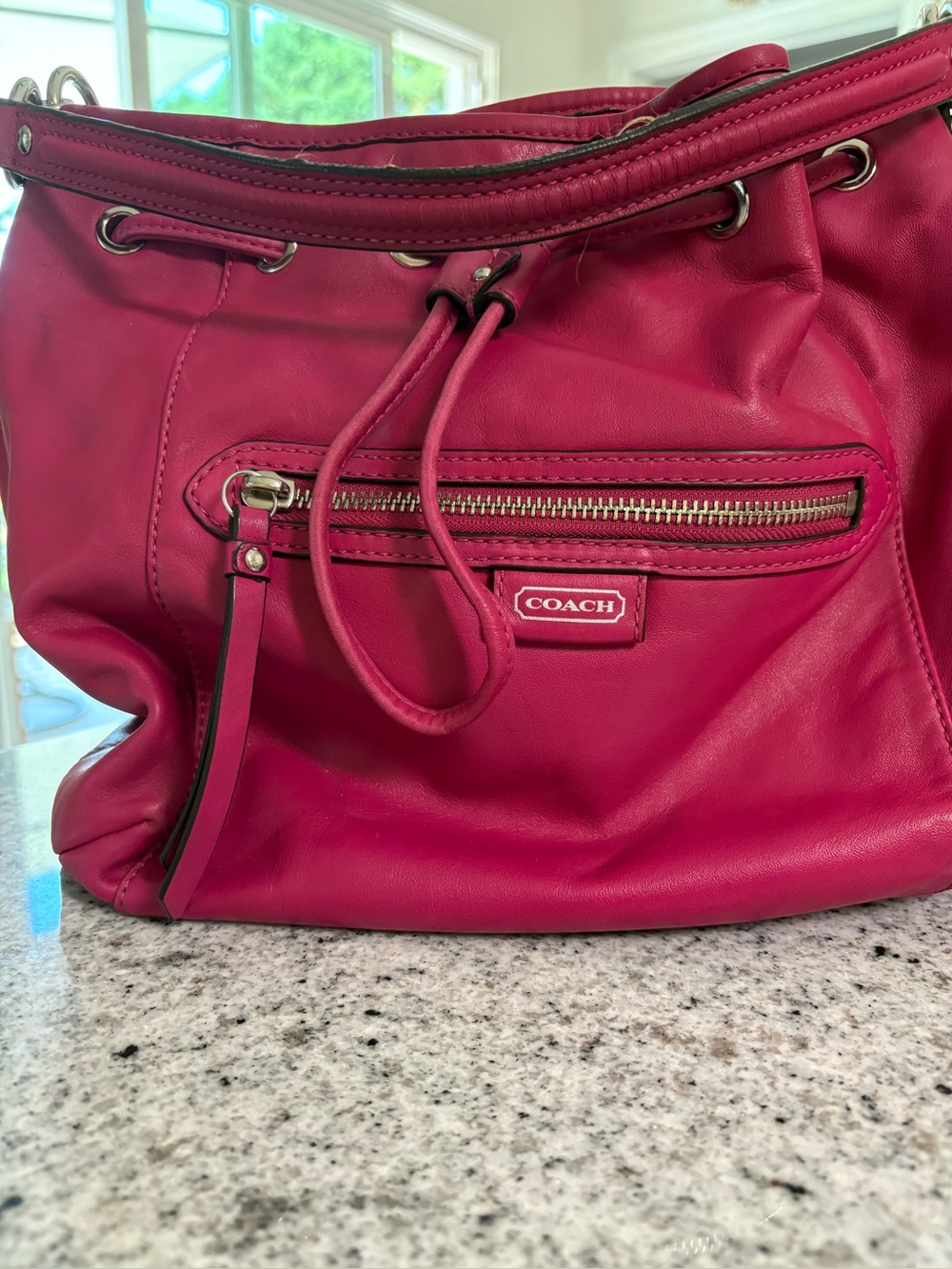 COACH Pink Leather Drawstring Shoulder Bag